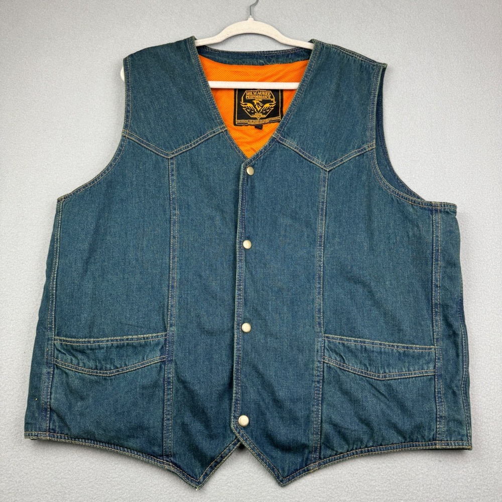 Milwaukee Performance Motorcycle Vest Mens 3XL Blue Denim‎ Biker Concealed Carry